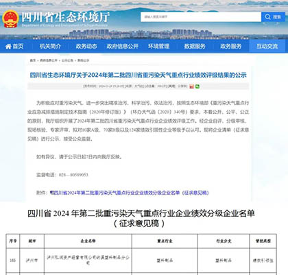 弘潤塑料制品分公司通過(guò)四川省重污染天氣重點(diǎn)行業(yè)績(jì)效評級